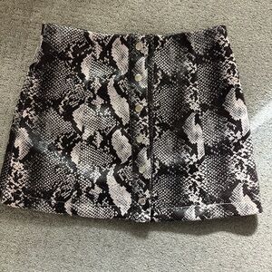 Snakeskin Button-Front Mini Skirt